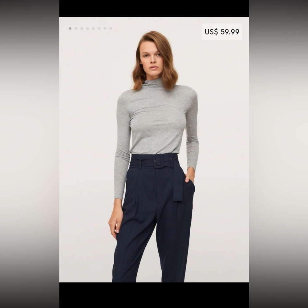 Mango Belt straight-fit pants - Navy Blue NWT